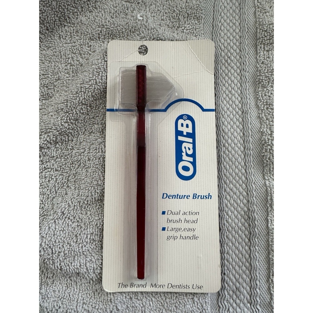 Oral-B Denture Dual Head Denture Brush NOS 1991 Vintage Red Movie Prop